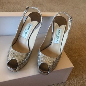 Jimmy Choo Silver Sparkly Heels